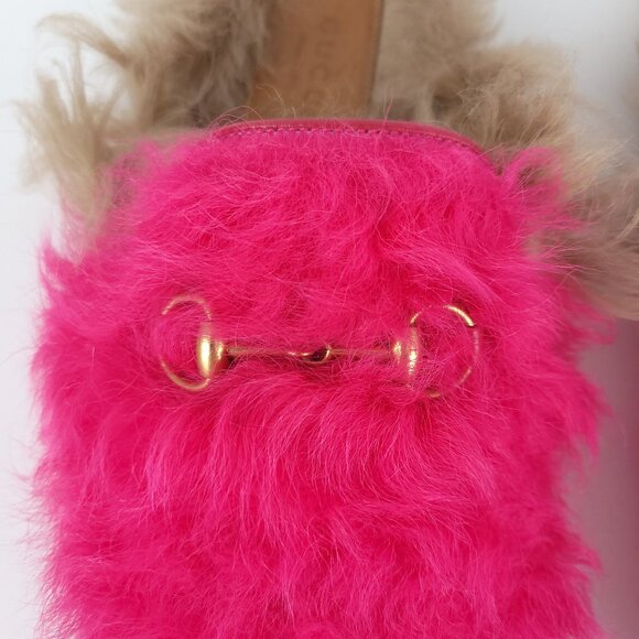 GUCCI Women Princetown Merino Wool Mules Size 37 Raspberry Pink Horsebit Slipper - Picture 6 of 15